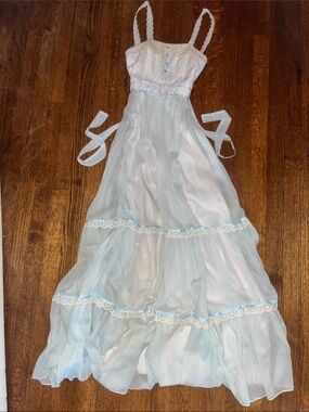 Candi Jones | XS Vintage Rare Delicate Pale Blue Lace Maxi Dress